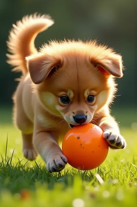 Dog playing with plastic ball