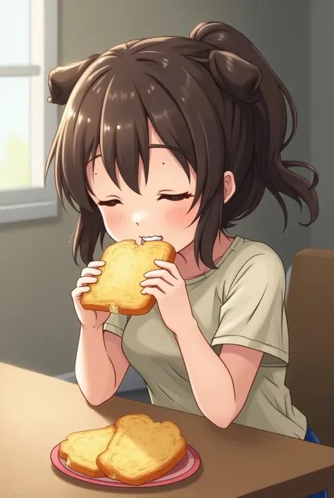 A slice of bread that was gnawed at runs away from the girl、 fantasy、anime