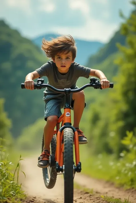 A boy riding a Gios bike without his hands 