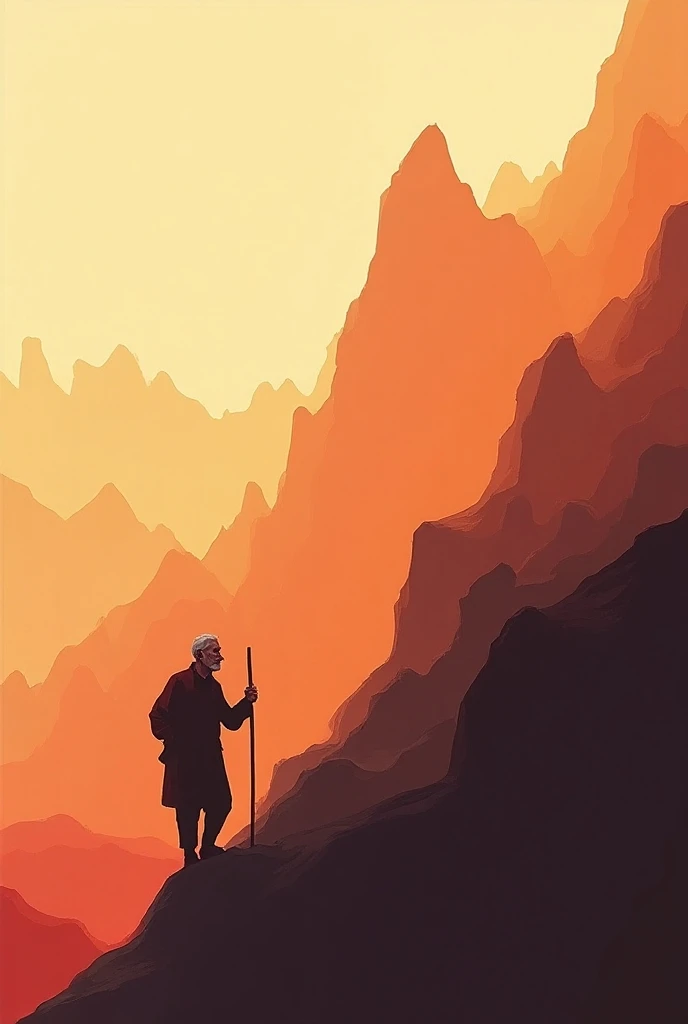  An abstract background with warm colors

An elderly man, with staff in his hand on a mountain .  The man should not attract so much attention in the layout .