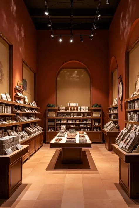 Image of a chocolate store owned by the company Ceibo de Bolivia in advertising with stand, brochures, tables, merchandising 