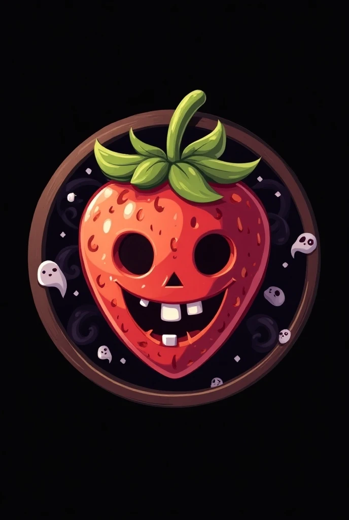  design for me a strawberry logo with cream Halloween version, In a circular frame 
