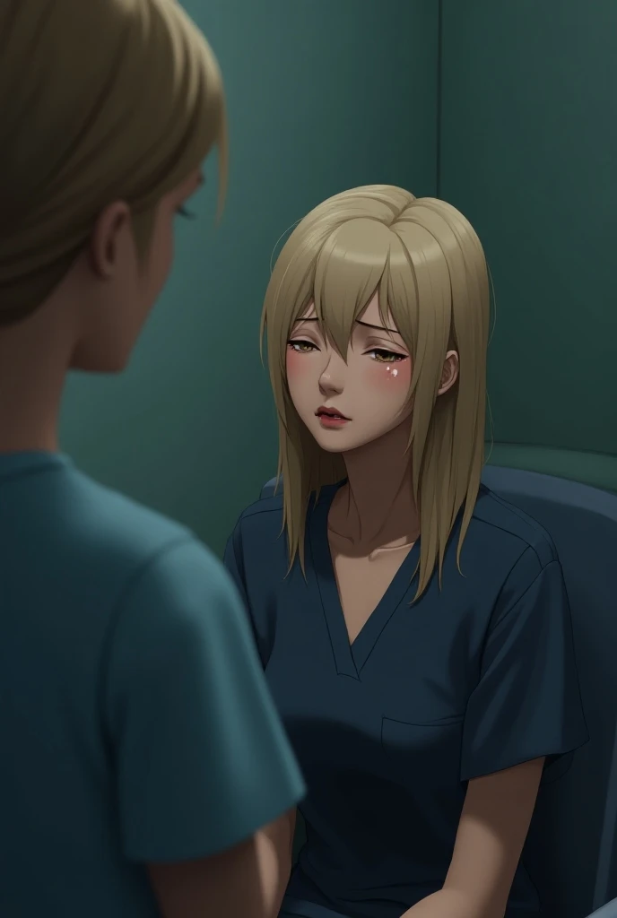 The nurse tells the woman that her husband died in the accident and the woman closes her eyes while crying

Blonde woman animation
Unconscious 