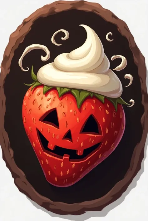 Design me a strawberry with cream logo with the theme of
 Hallowen, In a circular frame 
