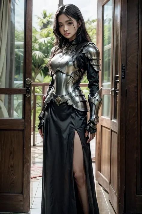 add an indonesian long skirt, with modern armor