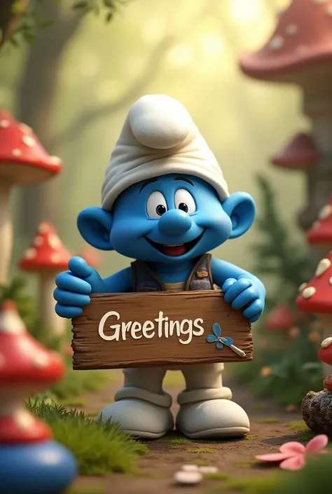 Smurf making a greeting sign
