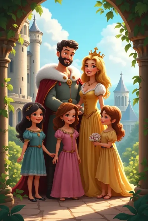 King and Queen and their daughters lived happily ever after in their castle 