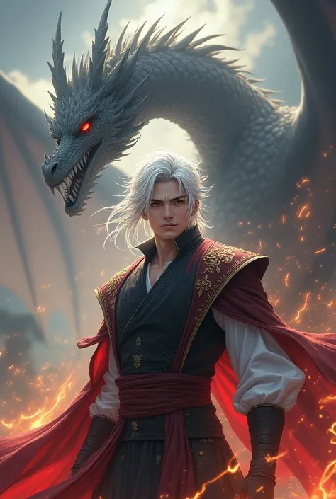 White Hair Male Anime Red Eyes Dragon