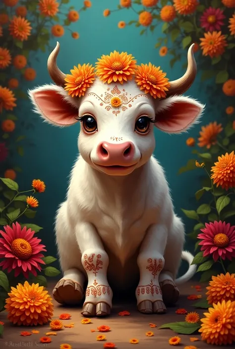 Create a painting of a tender cow on Day of the Dead 