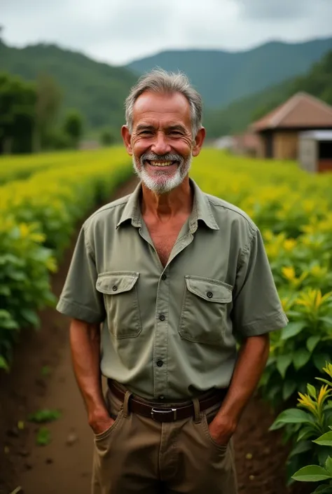 A Brazilian coffee producer smiling 