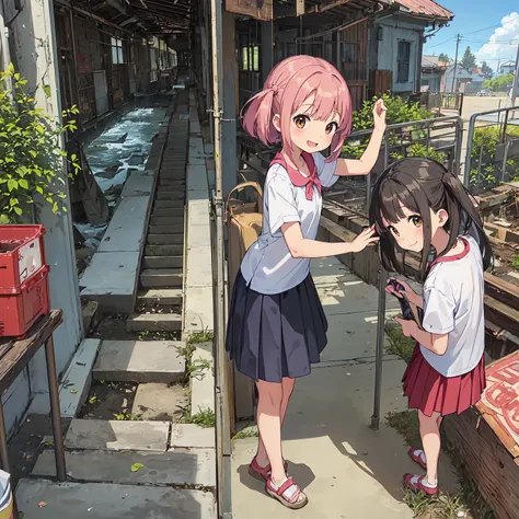 
(masterpiece、Detailed Anime)、((Three cute girls、Three elementary school girls、Summer clothes、にぎやかでfun))、( housing complex、Old and dirty stairs in the amusement facility 、General store、Battleship Island:1.2、Vending machines、garbage、Use waterways)、(Poor con...