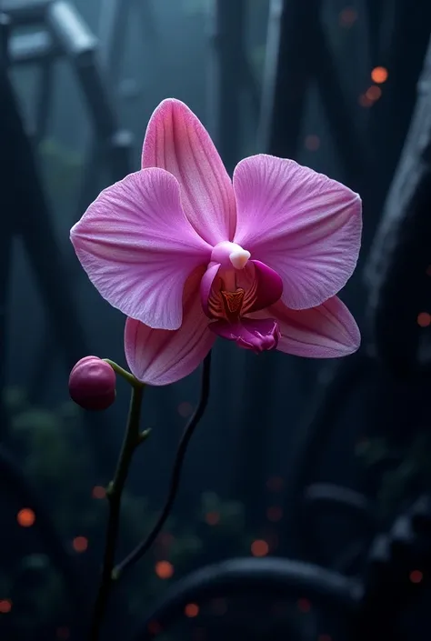 Orchid, electronic rock, rock metal hyperrealism 8k with photographic details 