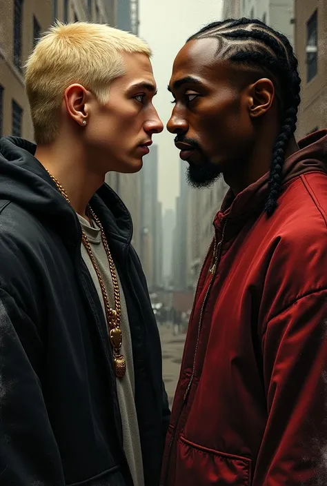 Make American rappers Eminem and Tupac side by side