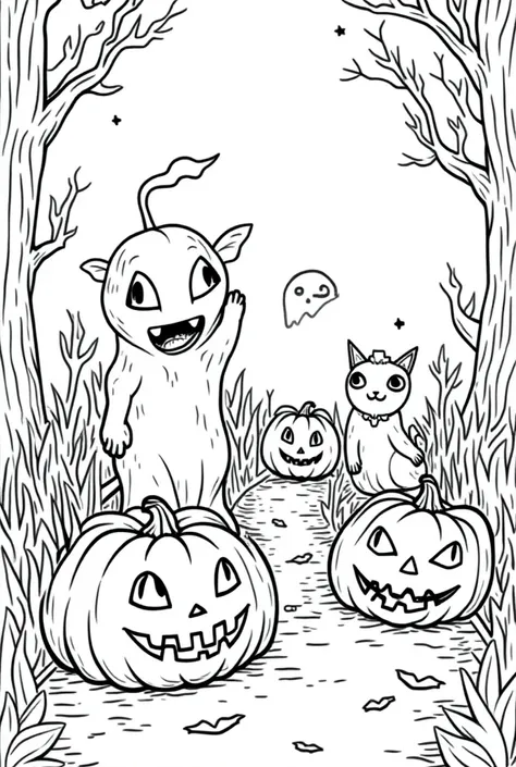 Bold outline, black and white, attractive ans amusing halloween images for s coloring book 