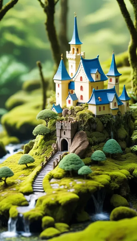 古い城There is浮島, Trees and moss ,  miniature world ,  Tilt Shift Photos , cute.  islands have old castles and moss covered trees々There is, creating a  miniature world . The photography has a tilt shift effect in the style of cute miniature scenes.