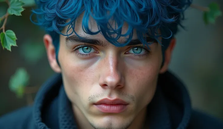 a beautiful, fully realistic 19 year old Russian young man, ((blue hair)), (short messy blue hair), blue eyes, photorealistic, 8k, (best quality, 4k, 8k, high resolution, masterpiece: 1.2), ultra detailed, (realistic, photorealistic, photorealistic: 1.37),...