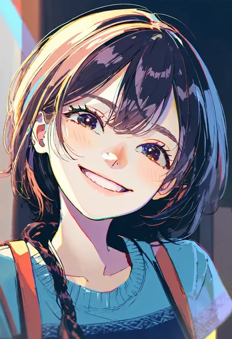 portrait, illustration sketch, a kind-smiling older sister, smiling at you, various effects, contrasts of light and shadow, BREAK ultra detailed, absolutely resolution, best quality