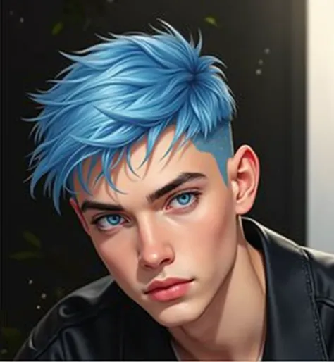 a beautiful, fully realistic 19 year old Russian young man, ((blue hair)), (short messy blue hair), blue eyes, photorealistic, 8k, (best quality, 4k, 8k, high resolution, masterpiece: 1.2), ultra detailed, (realistic, photorealistic, photorealistic: 1.37),...