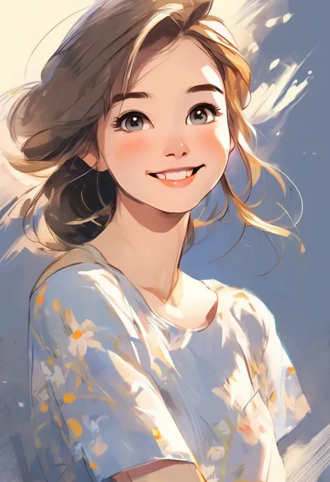 portrait, illustration sketch, a kind-smiling cute girl, smiling at you, various effects, contrasts of light and shadow, BREAK ultra detailed, absolutely resolution, best quality