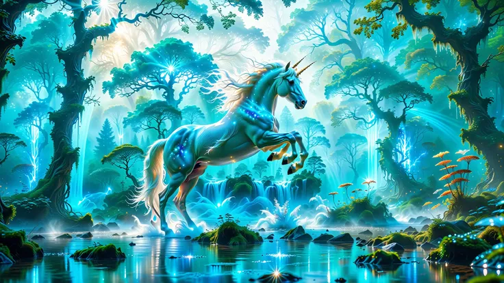 A Masterpiece In 32K Resolution, Supreme Quality, Super Detail, Official Art, Very High-Resolution 32K Wallpaper, Beautiful And Aesthetic, Ultra-Detailed Features, Awe-Inspiring Detail. A Majestic Mystical White Unicorn With Large, Ethereal Wings And A Shi...