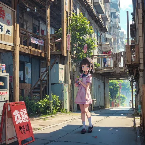 
(masterpiece、Detailed Anime)、((Three cute girls、Three elementary school girls、Summer clothes、にぎやかでfun))、( housing complex、Old and dirty stairs in the amusement facility 、General store、Battleship Island:1.2、Vending machines、garbage、Use waterways)、(Poor con...