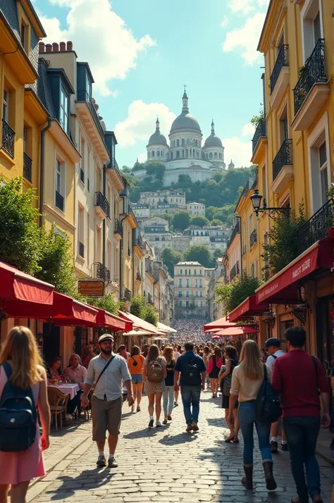 Video of tourists having fun on the streets of Montmartre. real image