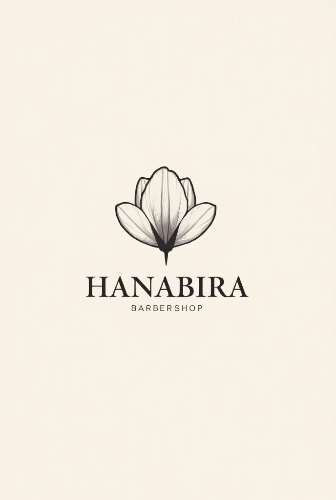 Make a Hanabira Barbershop name logo and add a Japanese flower petal logo on top