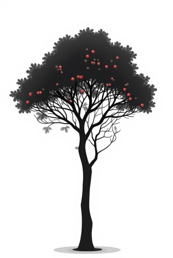  silhouette, fruits are growing on the tree. white background behind the 