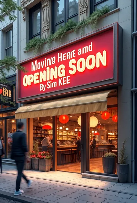 Moving here and Opening Soon By Sim Kee please generat to image
