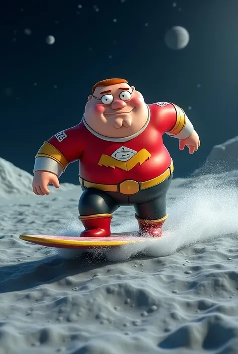 peter griffen serfing on the moon with a powerrangers suit in 3d