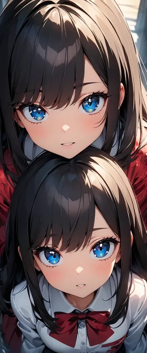 (high quality, 8k, 4K, High Contrast, masterpiece:1.2, 最high quality, Best aesthetics), 1 Female, JK, (Real skin texture:1.3), (Film Grain:1.3), (Selfie angle, High angle), One girl,(similar identical twins:1.8),(side by side:1.4),
All the girls have the e...