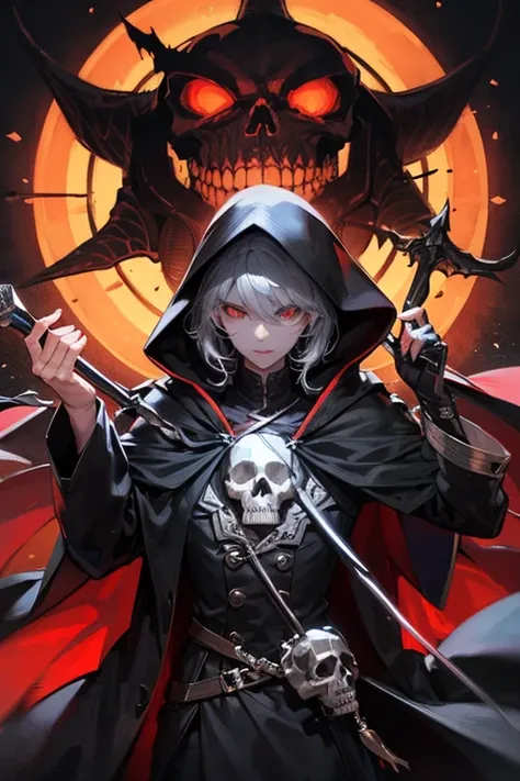 암흑 마법사 나그라모스
"A dark sorcerer with a hooded cloak and glowing red eyes. His hands crackle with dark energy, and he wields an obsidian staff adorned with a skull. Nagramos stands at the top of the Dark Spire, looking down with malevolent intent as black clo...