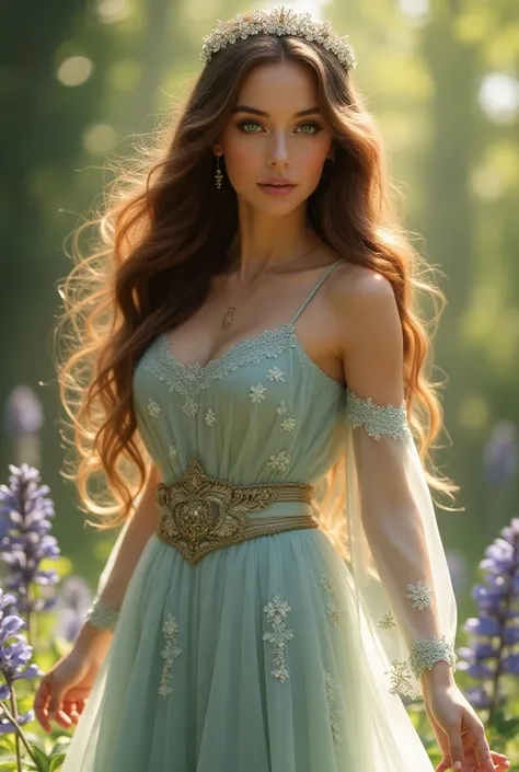  Lady Serenity Beaumont has a serene and captivating beauty . Your hair, long and wavy,  they are of a deep brown shade ,  with subtle golden reflections that shine in the sun . She often wears them loose ,  with a delicate tiara adorning her head .

Your ...