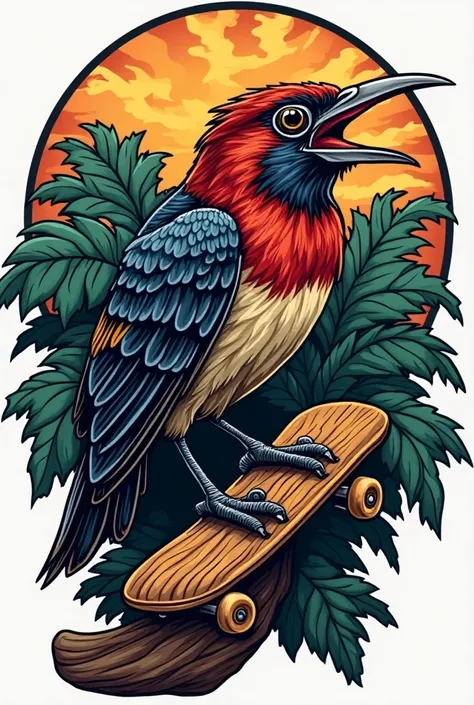 

hornbill on skateboard badge for shirt patch