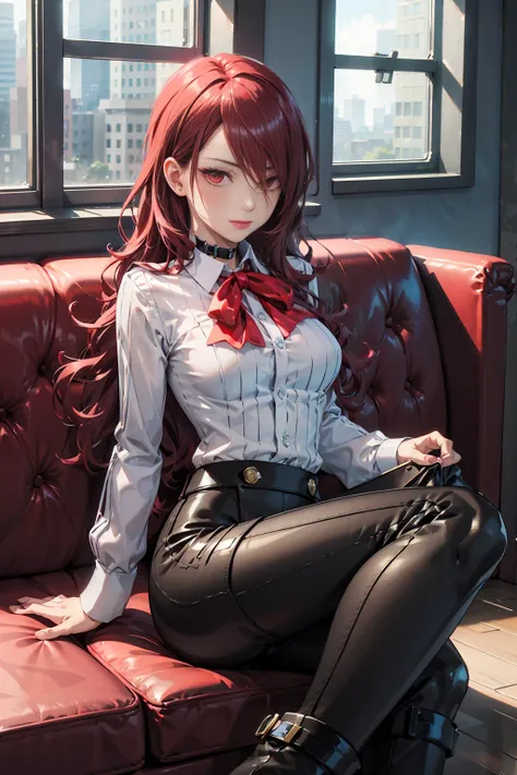 the best quality , ( masterpiece :1.3),  cinematic lighting , ultra-detail, (highres:1.1), mitsuru kirijou, sitting on a sofa, f...