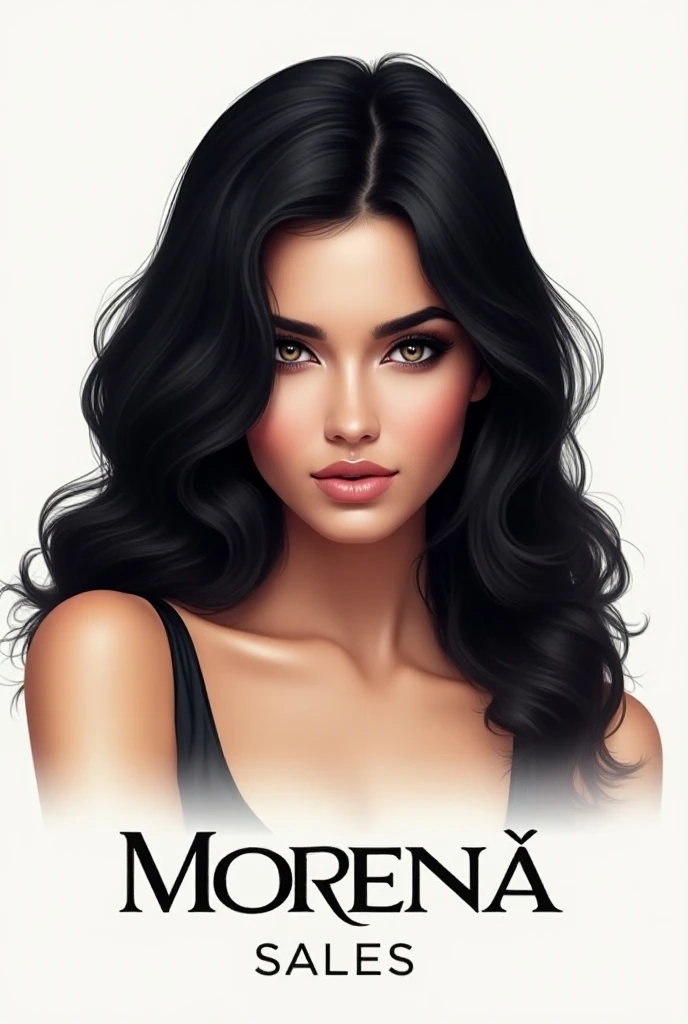 Create a logo with the name Morena Sales, with a black-haired female character 