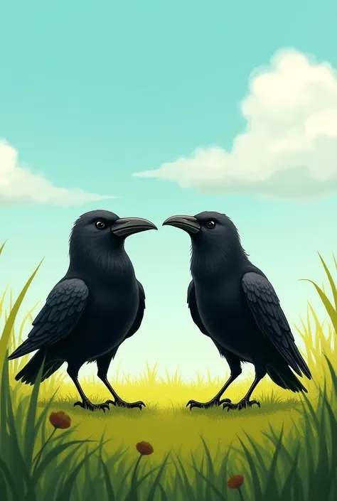 Two crows in the grass, Funny, half