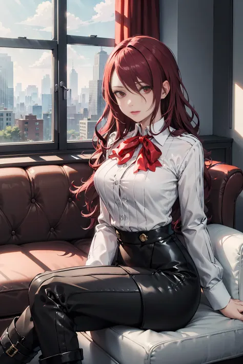 the best quality , ( masterpiece :1.3),  cinematic lighting , ultra-detail, (highres:1.1), mitsuru kirijou, sitting on a sofa, l...