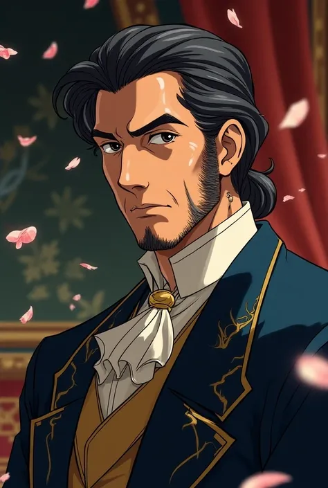 An earl of approximately 50 years old, 80s anime style