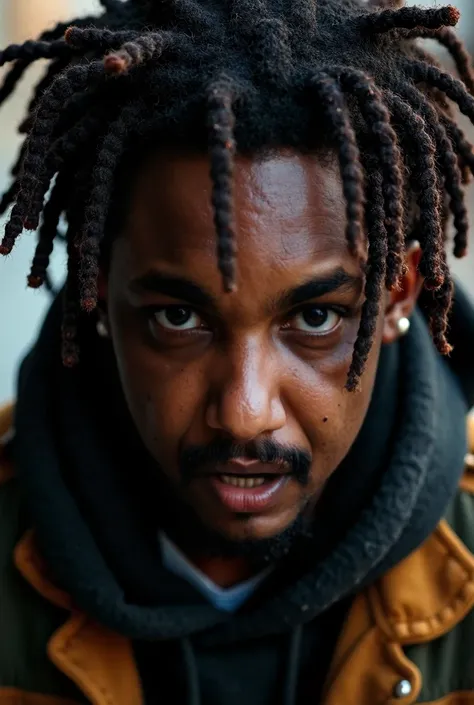 a young african american man, dreadlocks, intense yellow eyes, threatening expression, street style, perfect proportions, highly detailed portrait, hyper realistic, cinematic lighting, dramatic shadows, vibrant colors, chiaroscuro, digital art, photorealis...