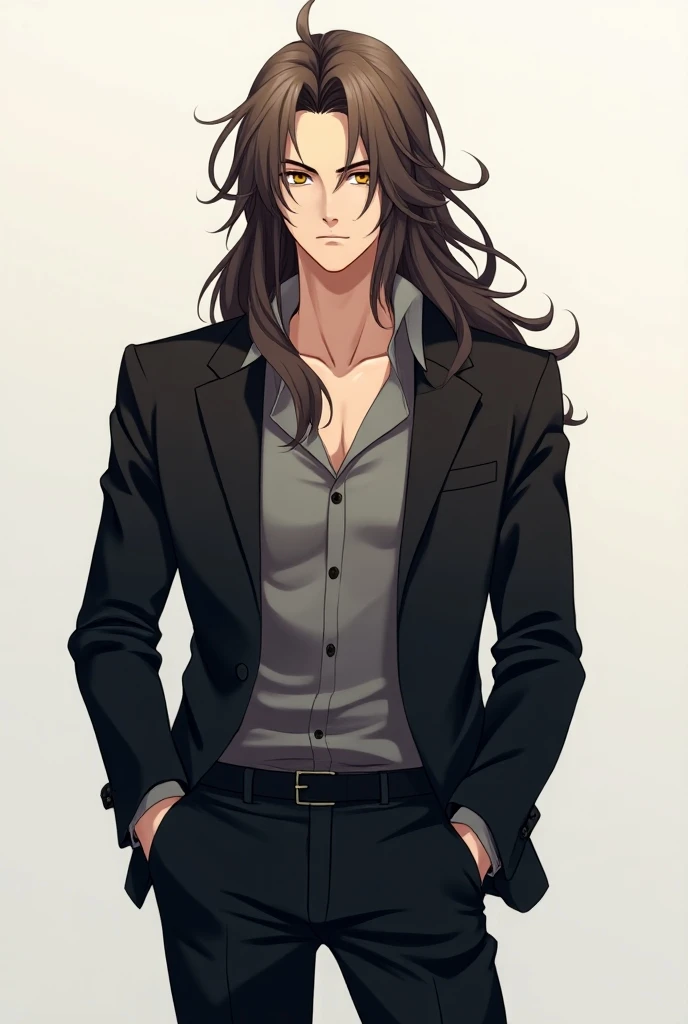 Anime style full body male handsome  long hair 