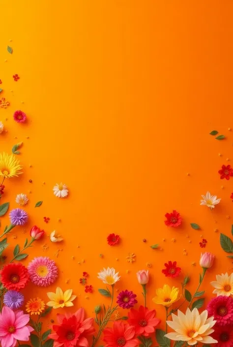 Create a UHD image orange background with lots of  flowers sprinkled with color 