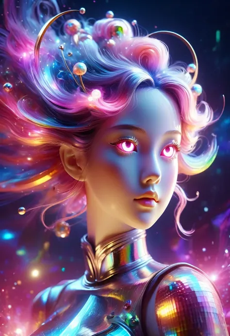 2D，very cute &References;Sailor Moon&References;（Sailor Moon），Mini Image ，Beautiful slim girl in anime style，cyber punk，Steampunk，Fault Art，Holographic Projection，Mechanical aesthetics，Ancient，Neon Light，Laser light，fluorescence，Space Light，Glow effect，Int...