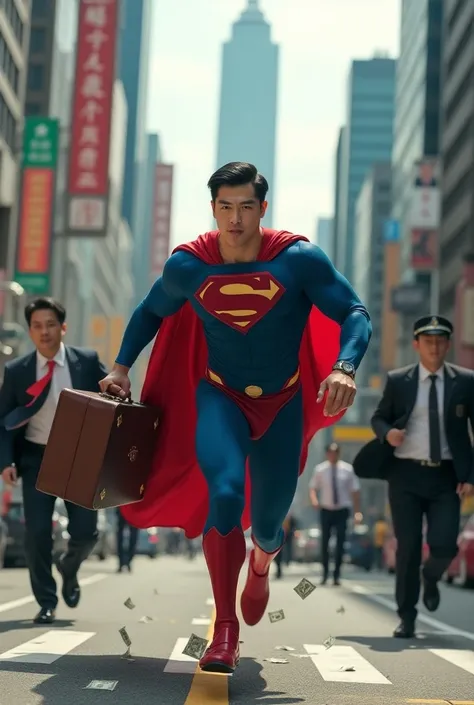 Superman,a 30-year-old Korean face, attractive, the blue Superman suit with muscular,, (black undercut, blue tights and red cape and red boots and red briefs：0.8), He fly on Taipei101, patriotic smile, 16k,UHD, dslr, insane details, award-winning photo,HD
...