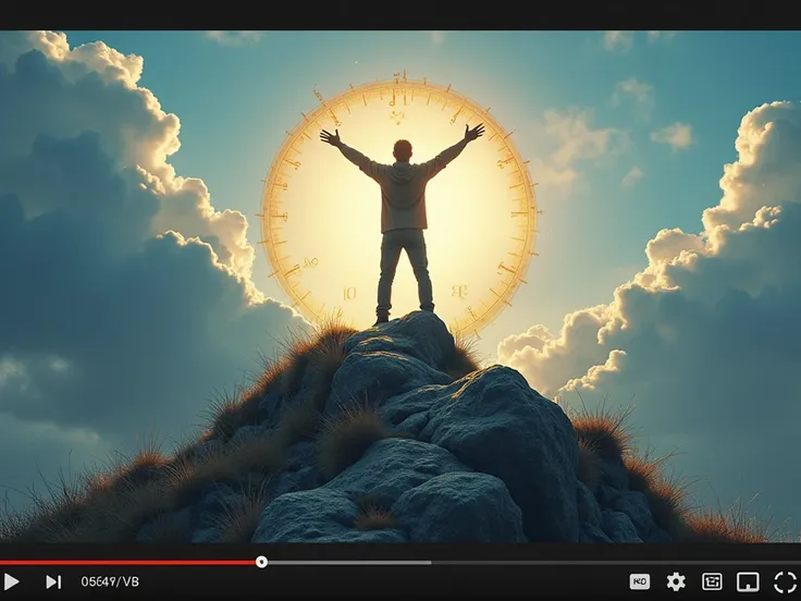 Create a visually striking thumbnail for a YouTube video about Stoicism, featuring an inspiring background image of a person standing triumphantly on a mountain peak, symbolizing the achievement of challenges. Include symbolic elements that represent overc...