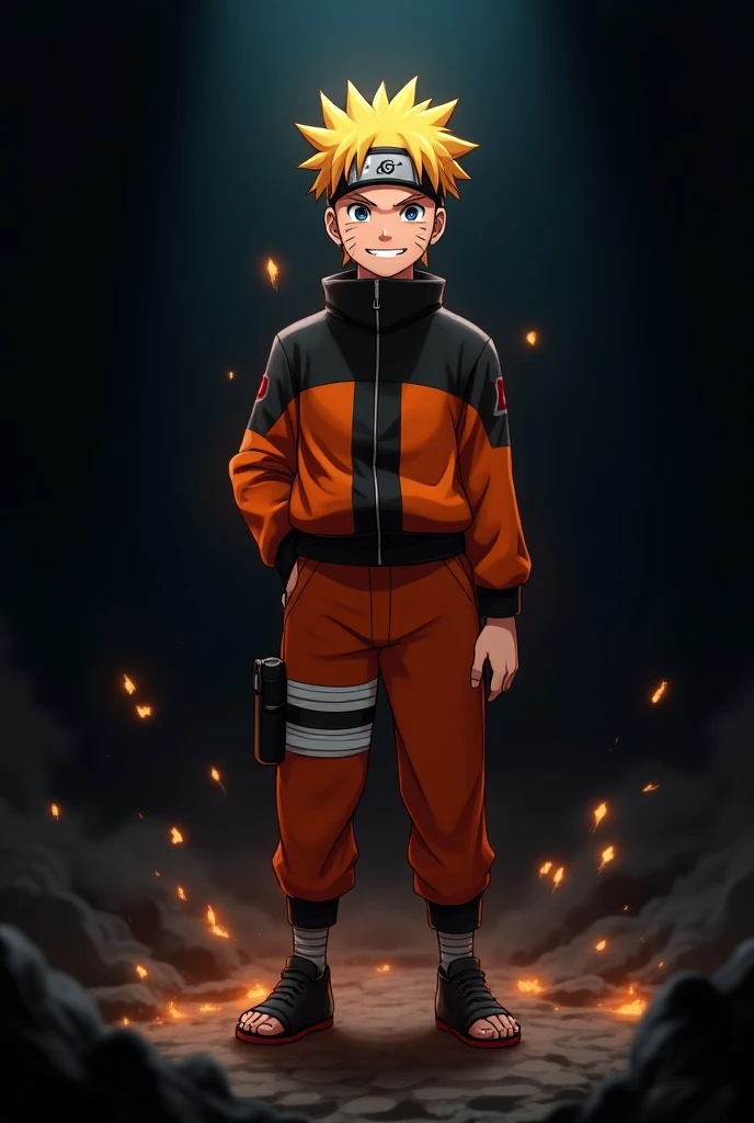 Naruto stand and smile background black glowing naruto