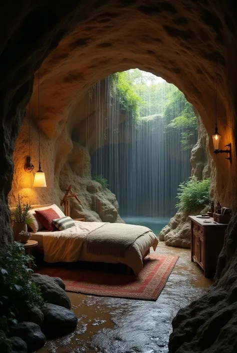 Instagram viral cave  cozy bedroom. Rain. 