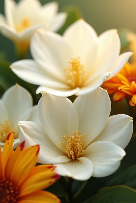 Camelia blanca,  gardenia y gaillardia  flor