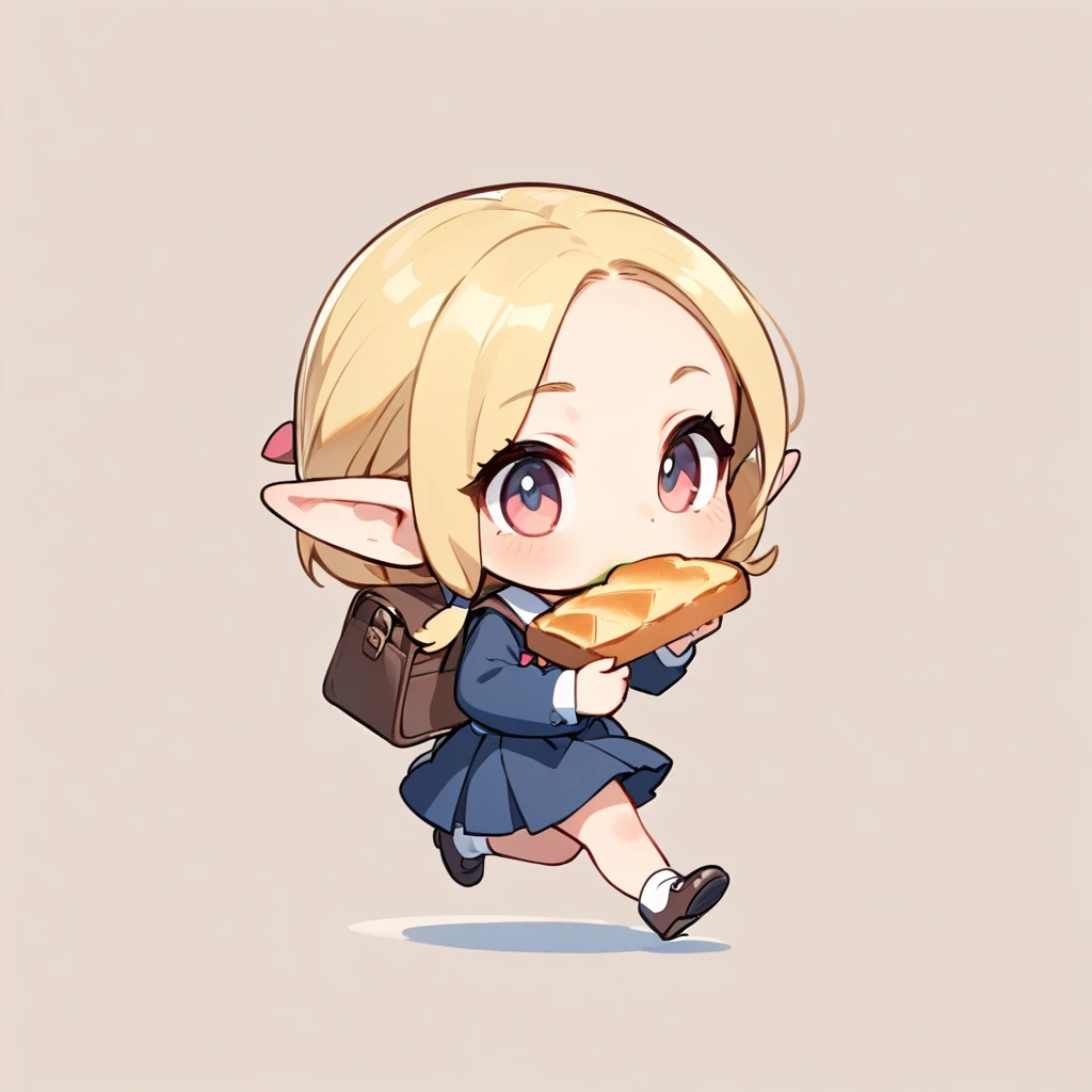 ultra-small deformation, chibi cute, 1 feminine elf, feminine face, solo, full body, she is running in a hurry, holding a piece ...