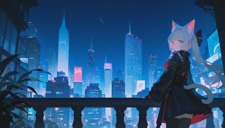 best quality, 1 girl,city,night,cat ears